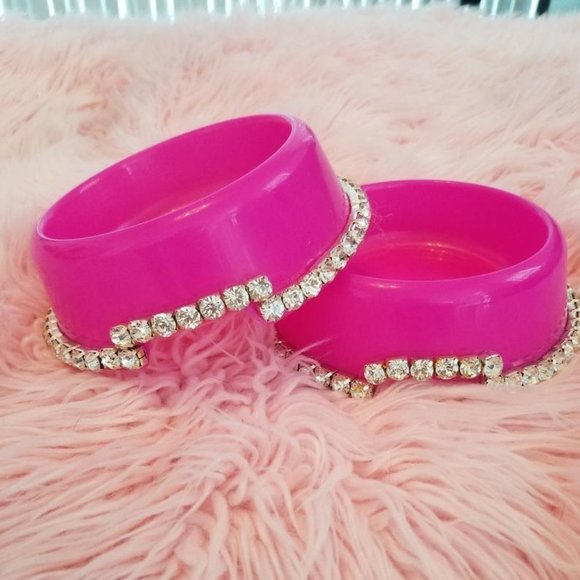 Pink rhinestone pet bowls - Picture 1 of 3